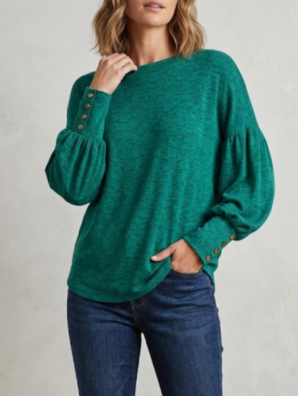 EMERALD Knit Crewneck Lightweight Sweater In Heather Green Size Small Like New